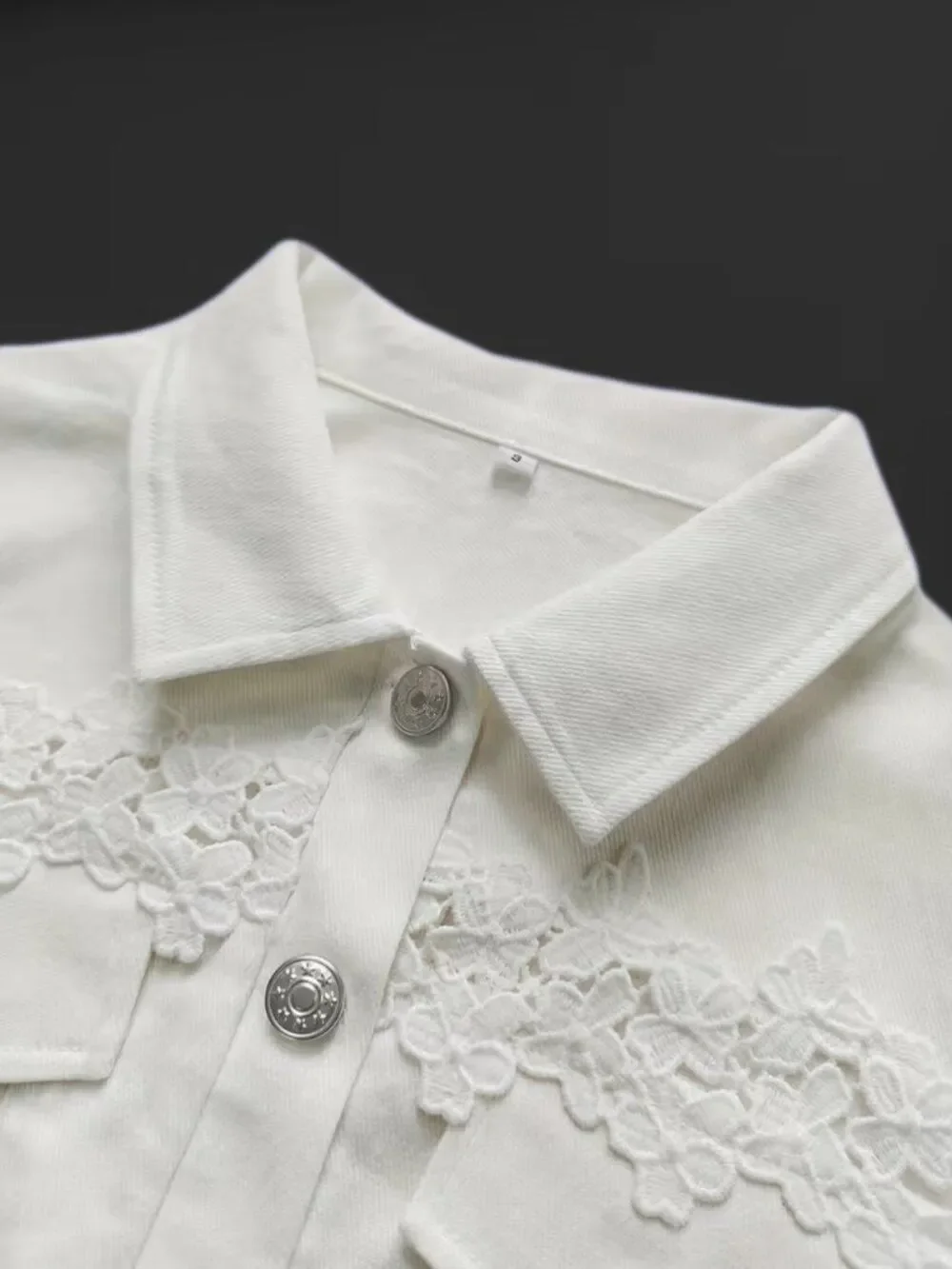 NWT Boutique White Lace Patchwork Peplum Jacket Sheer Mesh Button Down Top 14
